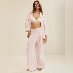 NWT Aerie Street Flannel LARGE Pajama Set in Ballet Pink